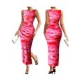 thumbnail image 2 of Women'S Sleeveless Summer Wedding Guest Dress Bodycon Floral Mesh Ruched Cocktail Maxi Dresses Pink XL, 2 of 6