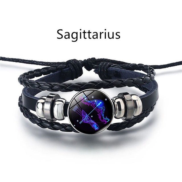 Pulsera de cuero con 12 Constelaciones para hombre, brazalete de cuero con personalidad informal, con signos del zodiaco, estilo Punk, 2022