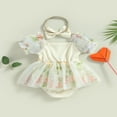thumbnail image 4 of Bébé Fille Robe Romper avec Arc Bandeau Manches Bulle Floral Jupe Robe de Soleil, 4 of 6