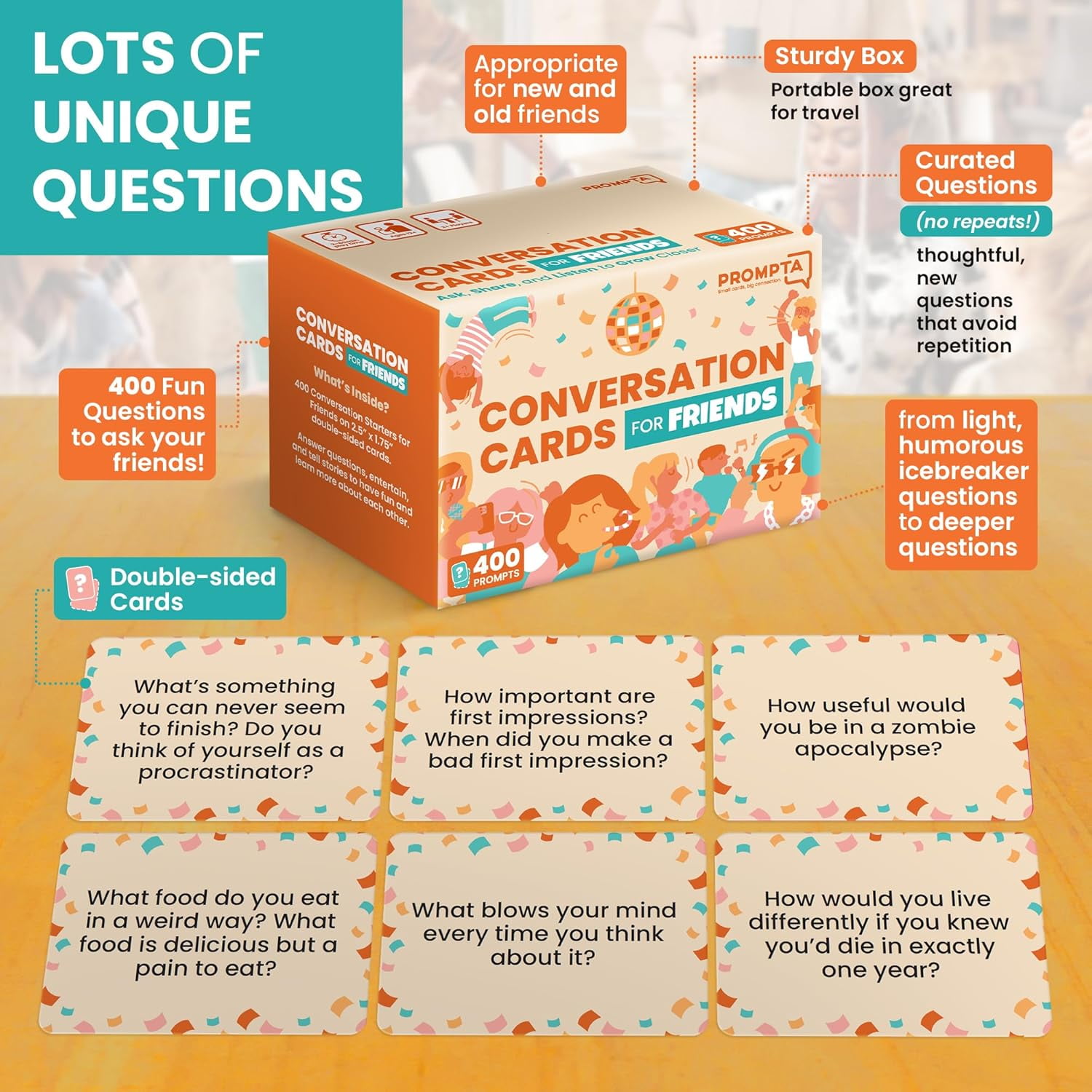 400 Conversation Cards for Friends – Casual, Funny Get to Know You Conversation Starters to Connect with Friends