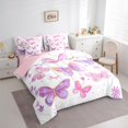 thumbnail image 3 of Homewish Dreamy Butterfly Bedding Comforter Set 7 Pieces for Kids Girls, Chic Floral Flower Full Bedding Set, Cute Pink Purple White Fitted Sheet Flat Sheet, Ultra Soft Home Decor, 3 of 8