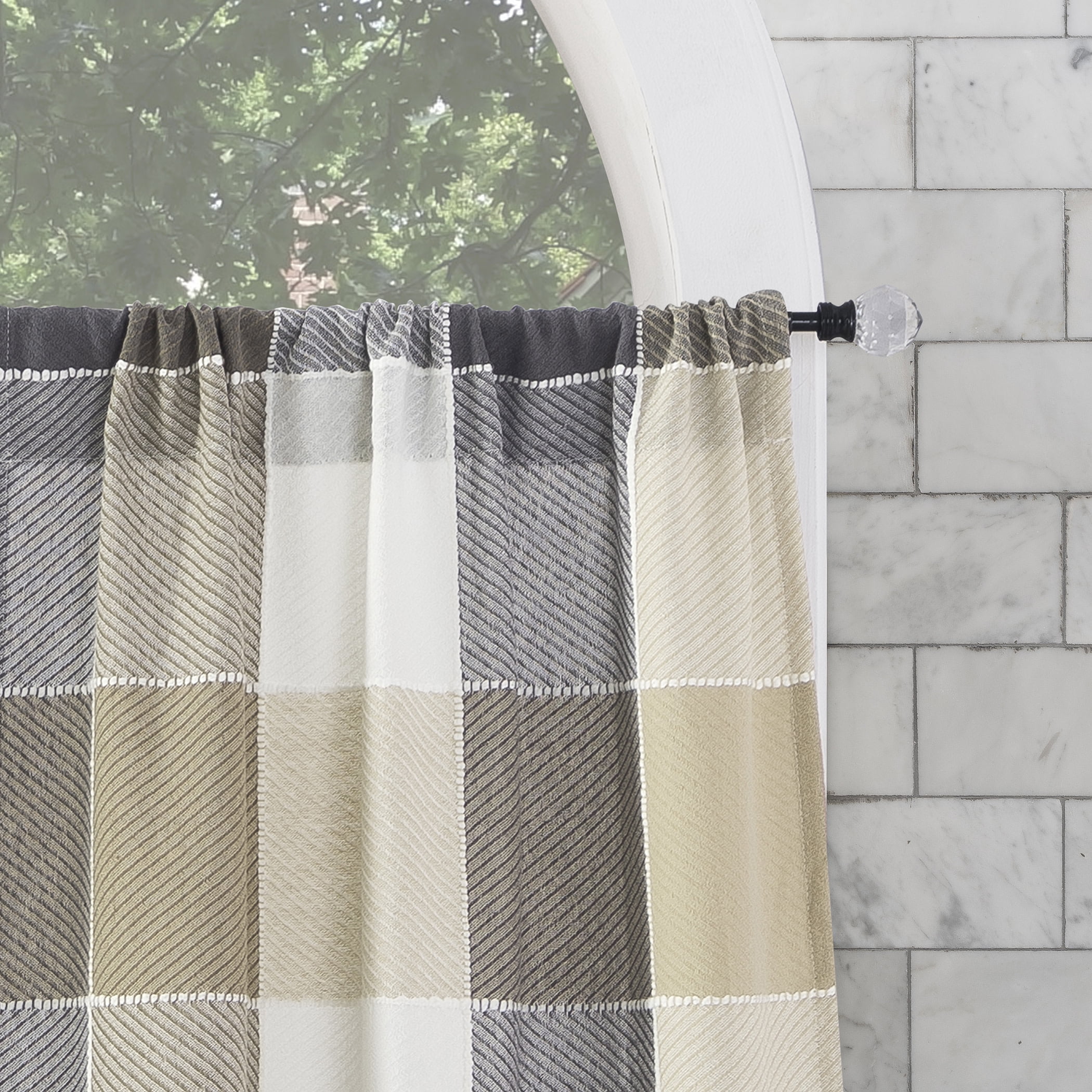 Archaeo Colorblock Plaid 100% Cafe Curtain Pair, 52"x45", 52"x45", Mocha Brown