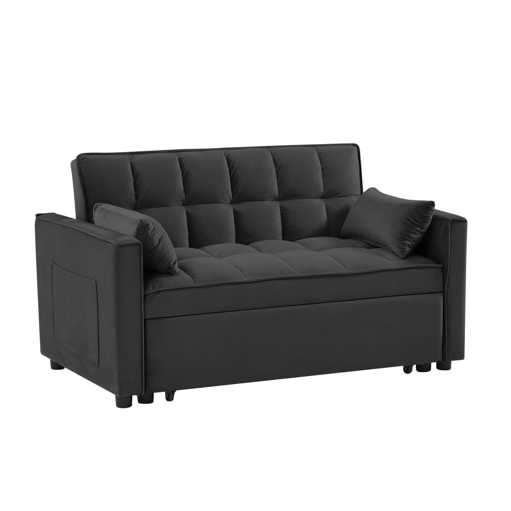 Leumius 55 Inch Convertible Futon Sofa Bed,Modern Loveseat Sleeper Sofa Couch with Pull-Out Sofa Bed for Living Room,Small Space - Black