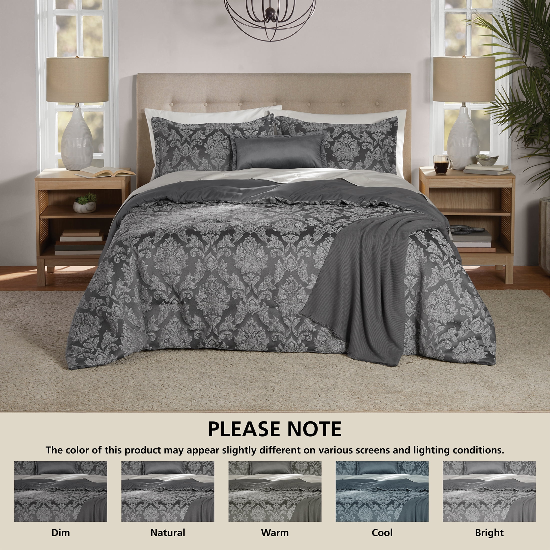 Mainstays Full/Queen Comforter Set, All-Season, 5-Piece, Grey