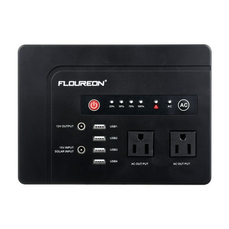 Backup Camera Battery FLOUREON 42000mah Portable Power Station Emergency External Battery Pack Generator Backup, 200W(Max) 120V 2 AC Outlets/4 USB Ports/Solar Input, Power Bank for MacBook Laptop Camera Cellphone and Some ()