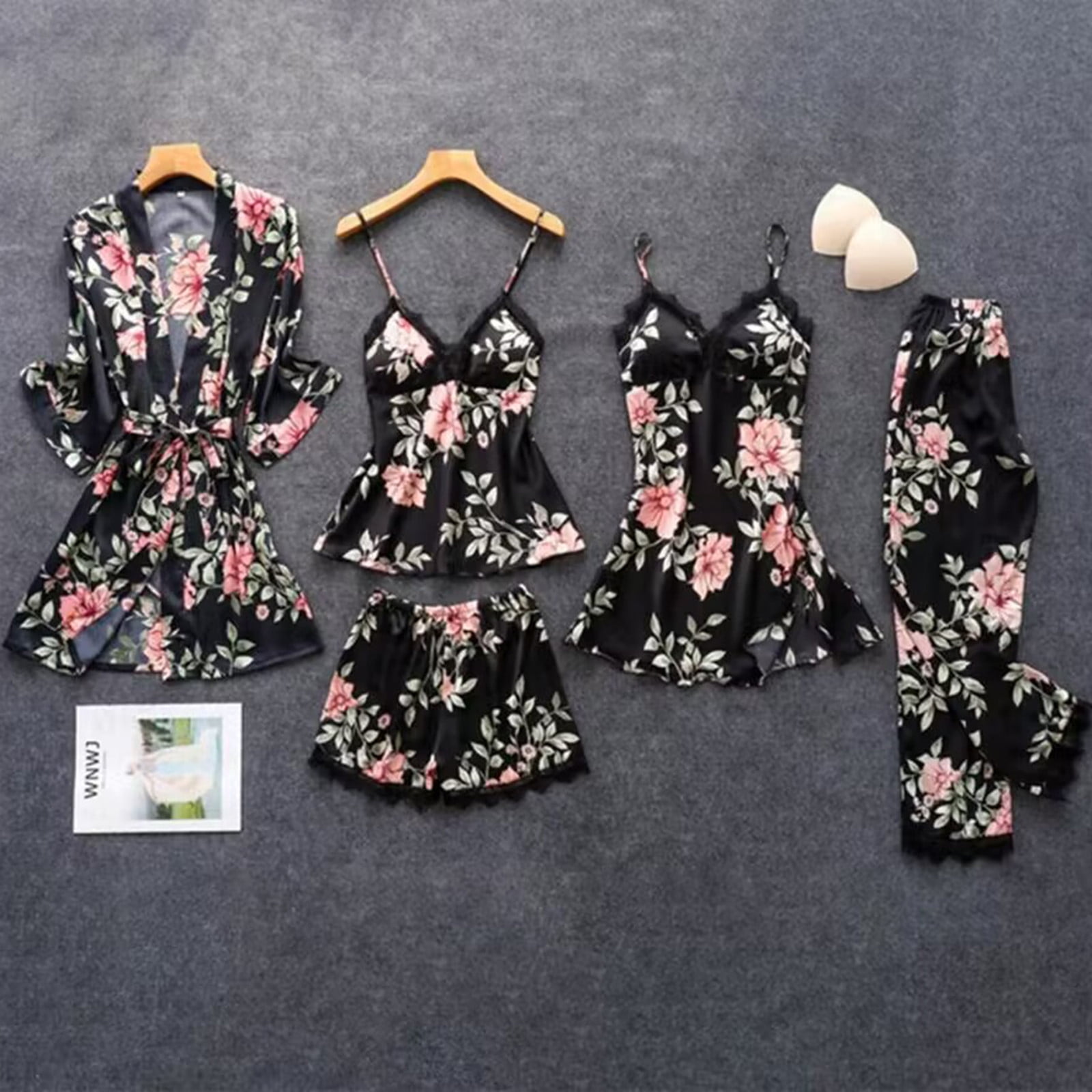 BONIXOOM Pajamas For Women Family Christmas Pajamas Matching Sets Loungewear Belt Short Sleeve Sleepwear Sets Solid Black XXL
