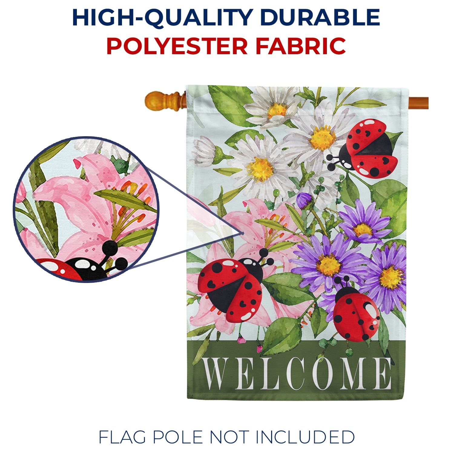 America Forever Blooms Beetles House Flag, 28 x 40 inch Double Sided, Welcome Ladybug Flower Garden, Spring Summer Outdoor Decorative Flag