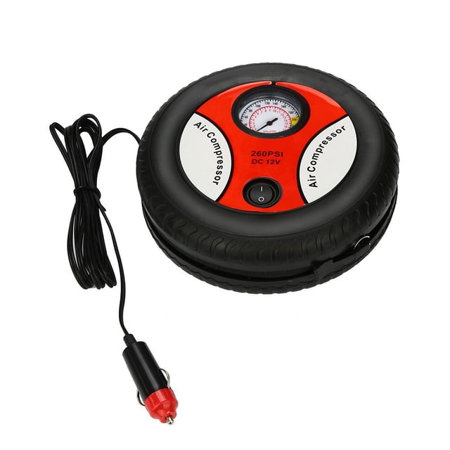 Mini Car Tire Inflator powered by 12V with 260PSI Capacity and 3 Ball Adaptors compact and portable easy to Use for Inflating Tires Balls and Other Inflatables with Pressure Gauge and Nozzle Adapters