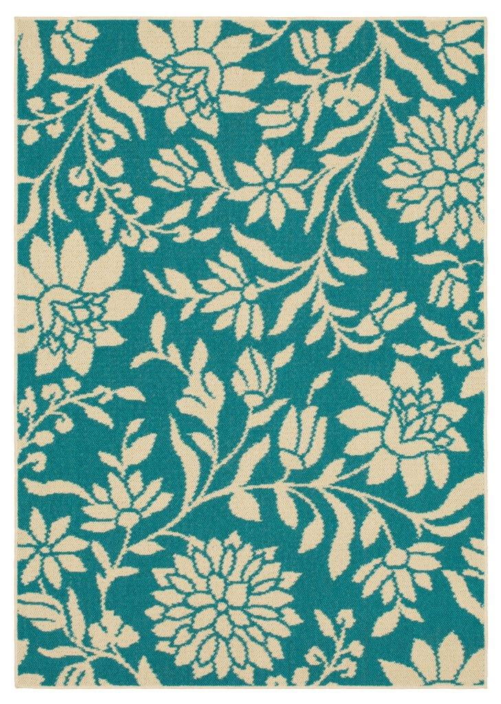 Mainstays Blue Floral Outdoor Area Rug, 6' x 9'