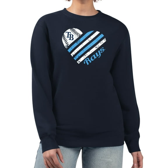 Women's G-III 4Her by Carl Banks Navy Tampa Bay Rays Heart Logo Fleece Pullover Sweatshirt