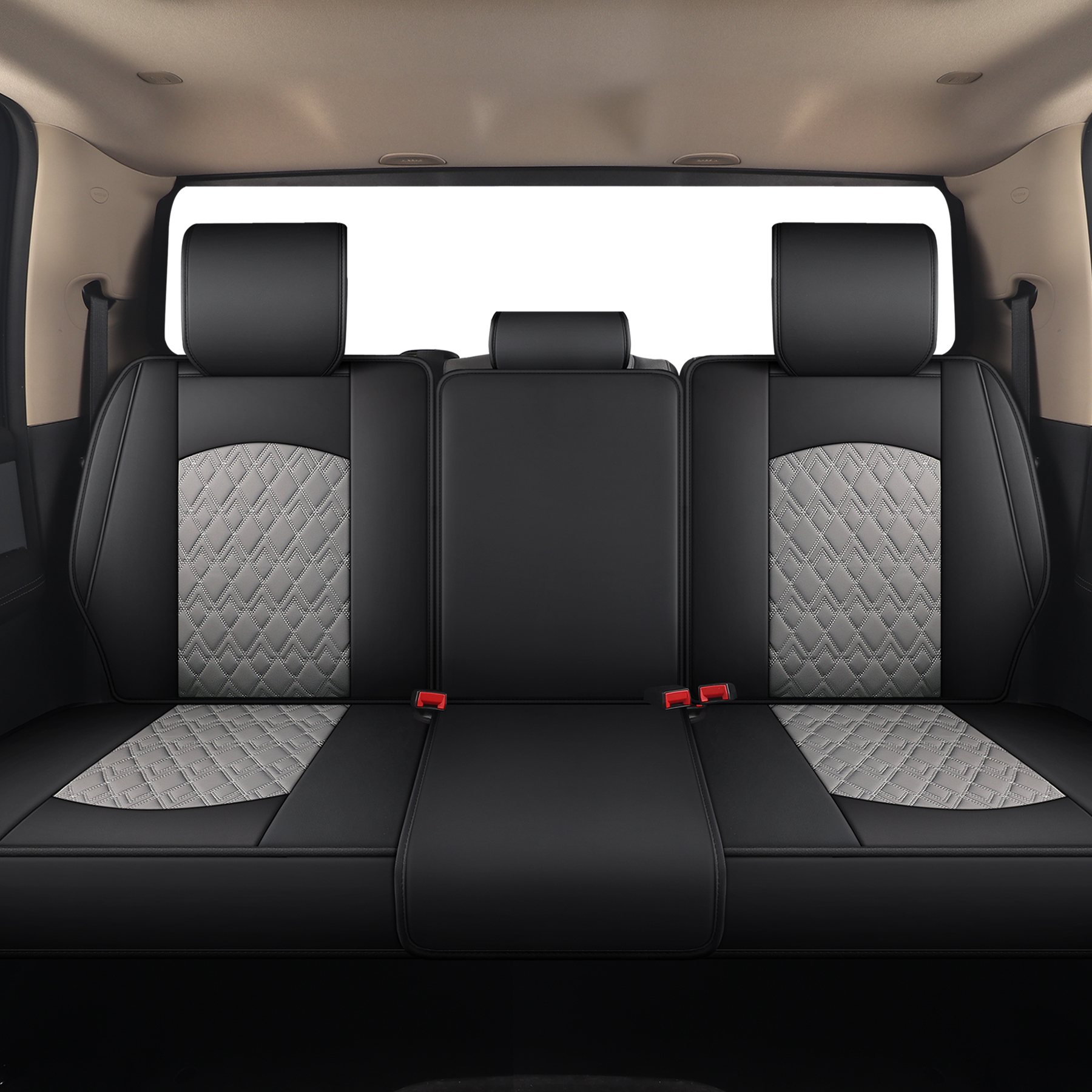 JOJOBAY Car Seat Covers for Dodge Ram 2 Pcs Front,Fit Ram 2009-2026 1500/2500/3500 Pick-up Truck,Crew,Regular,Quad,Mega Cab,Waterproof Leather Automotive Seat Covers 2 PCS Front,Black-Grey