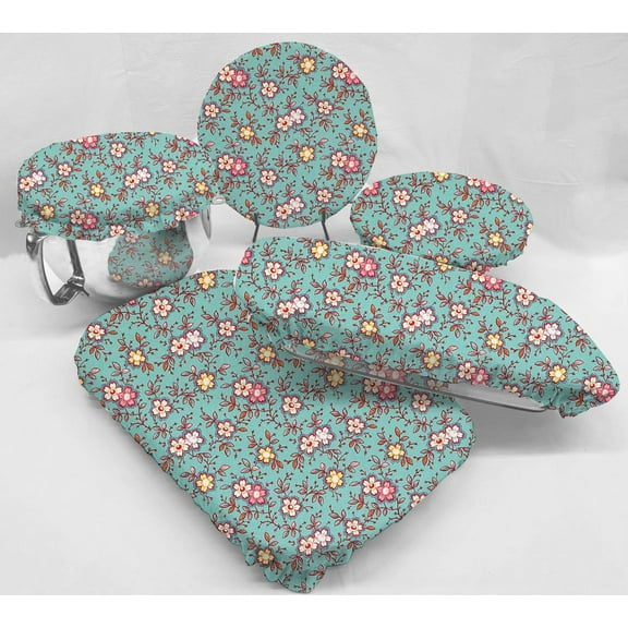 Spring Flowers Reusable Fabric Bowl and Casserole Pan Covers by Penny's Needful Things (5 Cover Set) (Teal)