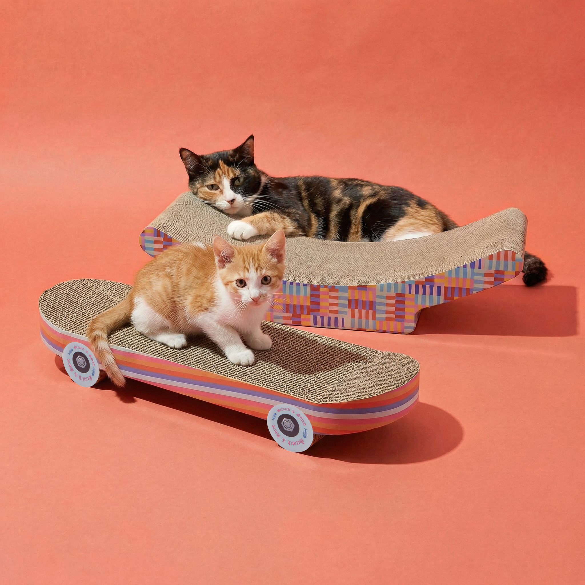 Oodles Multicolor Curved Lounger Corrugated Cat Scratcher photo 7
