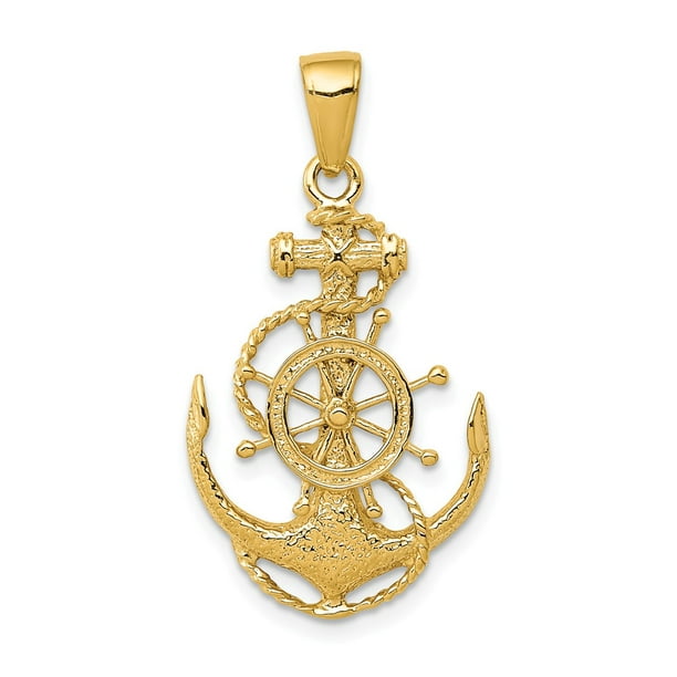 AA Jewels - Solid 14k Yellow Gold Men's Medium Anchor Wheel Pendant ...