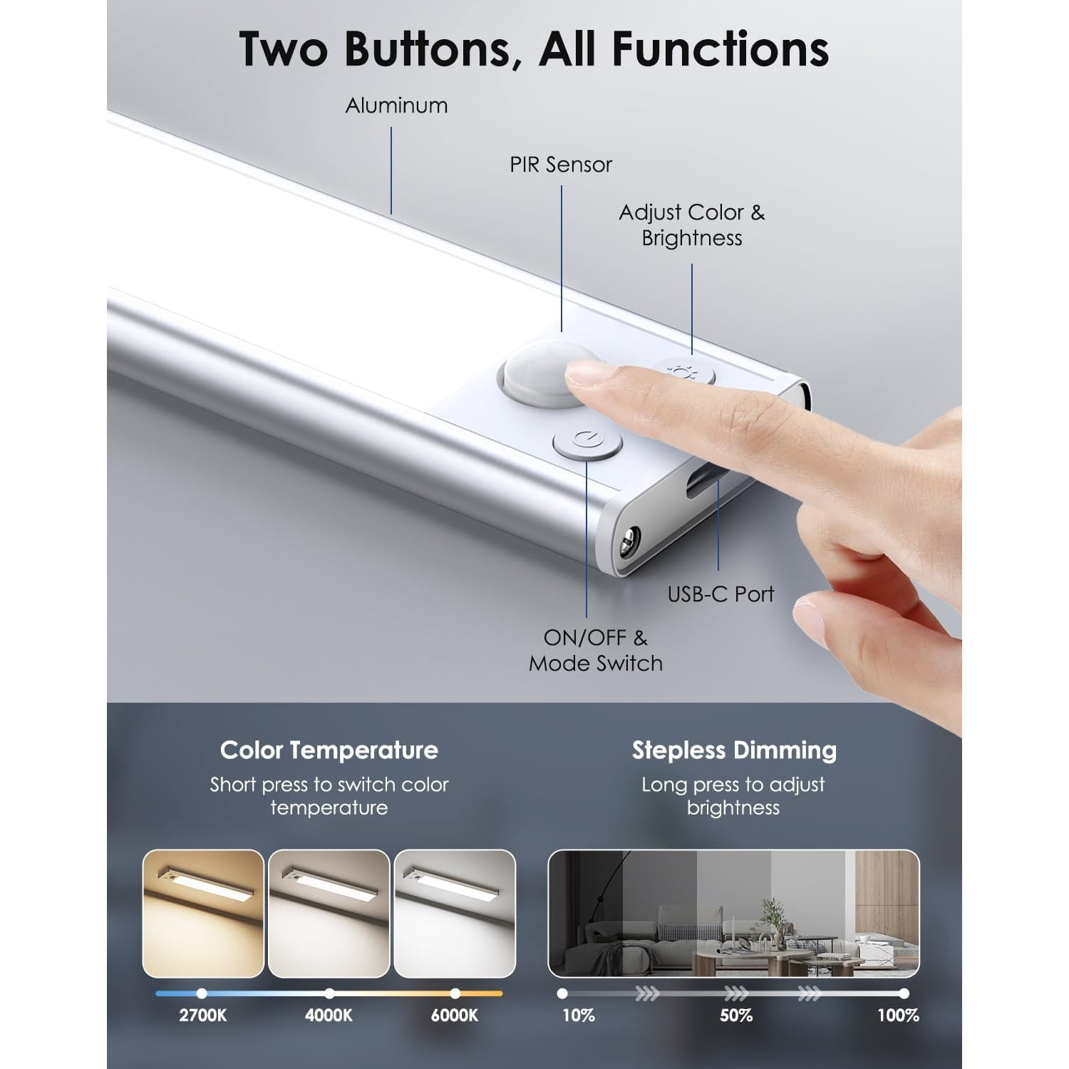 5-Pack Under Cabinet Lighting, 68LED 2000mAh Rechargeable Battery Operated Motion Sensor Light Indoor, 3 Color Wireless Dimmable Closet Lights, Magnetic Under-Counter Light Fixtures for Kitchen, Home