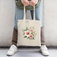 thumbnail image 2 of Floral Canvas Tote Bag - Vibrant Pink Flowers & Green Leaves Perfect for Shopping Travel & Parties Stylish & Reusable, 2 of 4