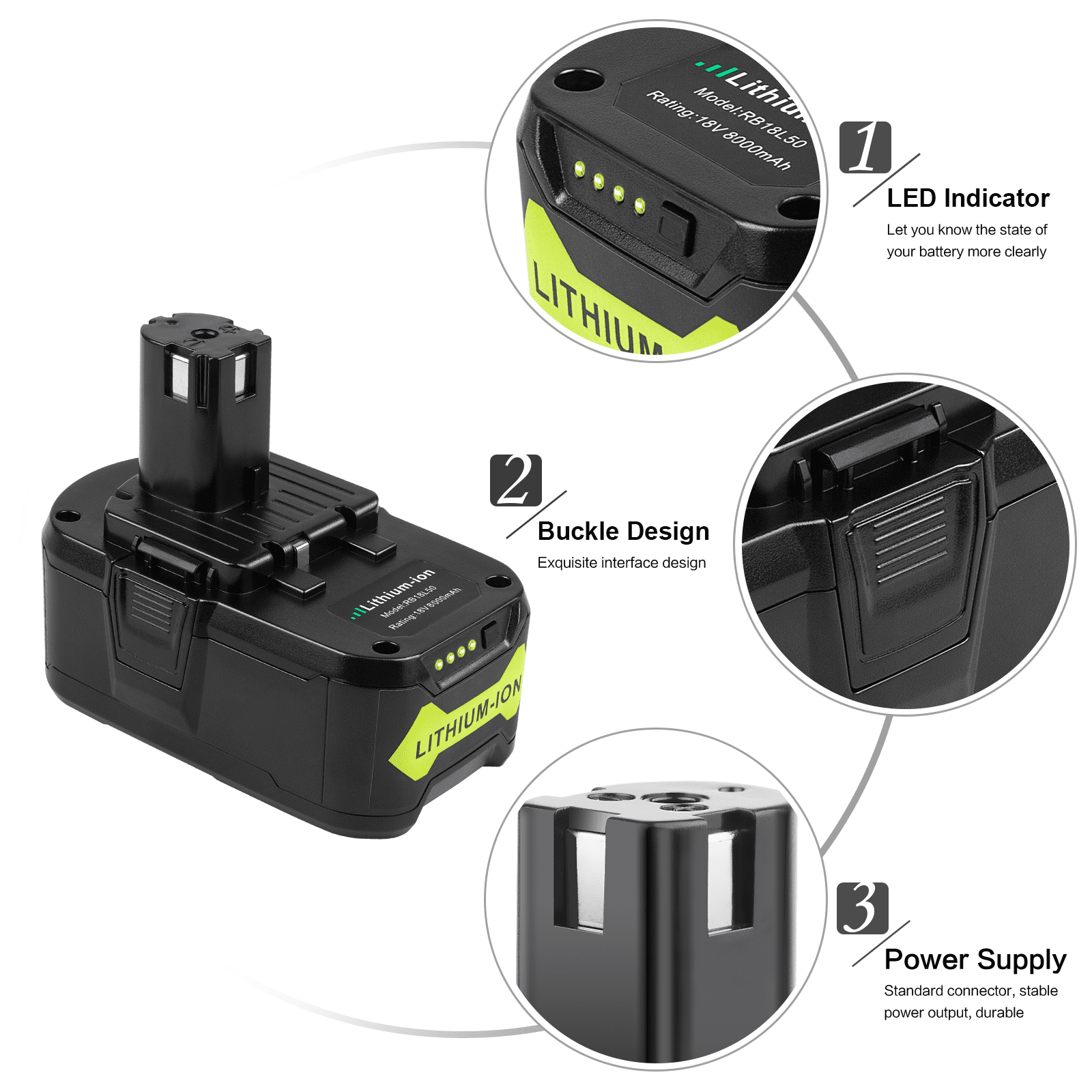 8.0Ah For RYOBI P108 18V 8.0 Plus High Capacity Battery 18 Volt Lithium-Ion New
