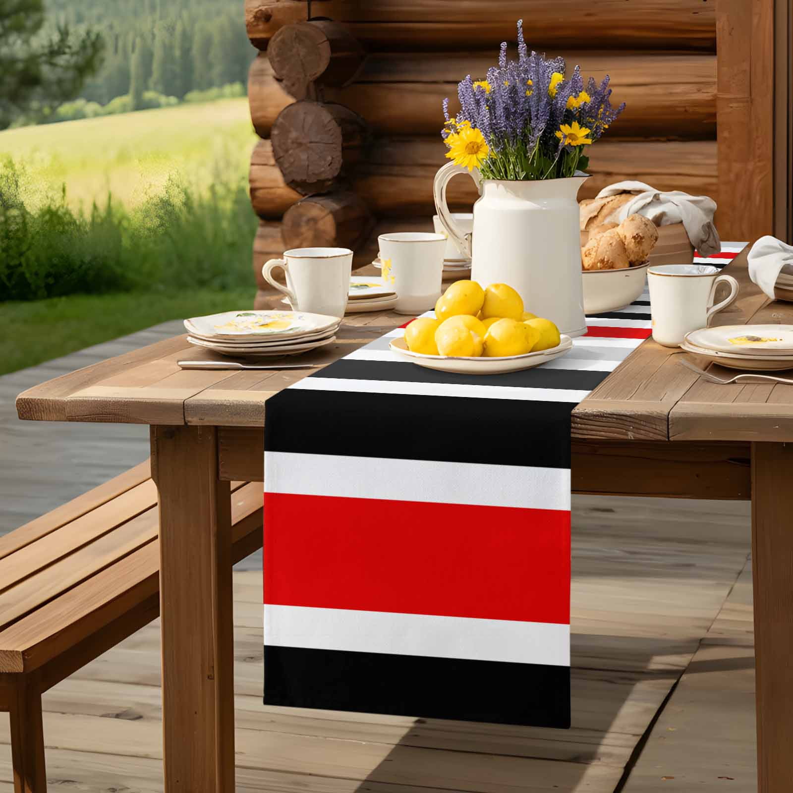 Red Black Grey Stripes Table Runner 90 Inches Long, Modern Geometric Pattern Table Runners Tabletop Scarf Kitchen Dining Tables Decoration for Home Party Indoor Outdoor