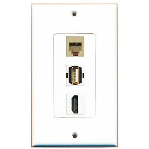 RiteAV - 1 Port HDMI and 1 Port USB A-A and 1 Port Phone RJ11 RJ12 Beige Decorative Wall Plate Decorative