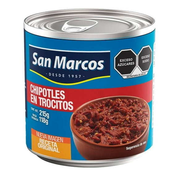 Chiles chipotles San Marcos en trocitos adobados 215 g