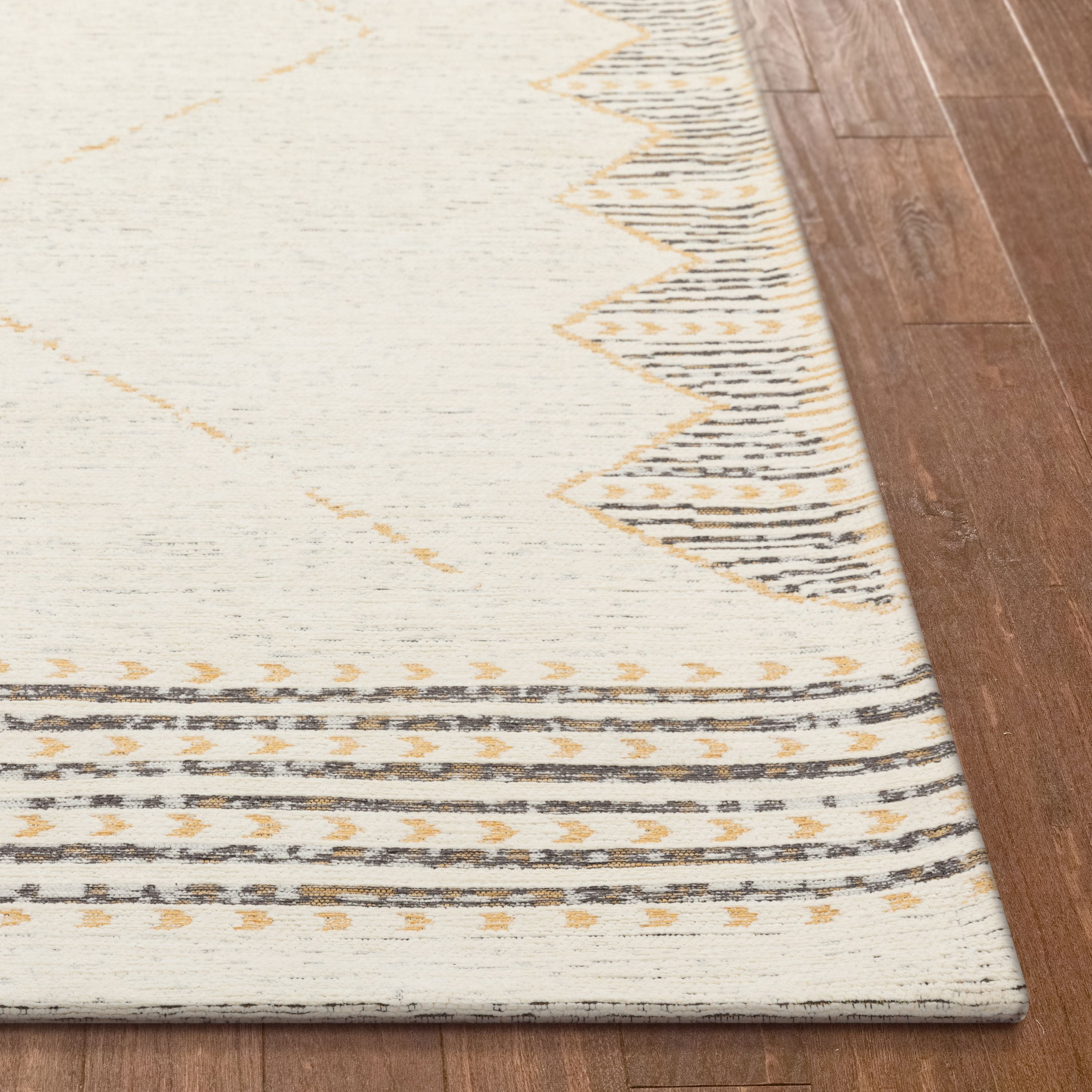 Well Woven ChaCha Kippa Moroccan Diamond Pattern Gold Kilim-Style 5'3" x 7'3" Area Rug