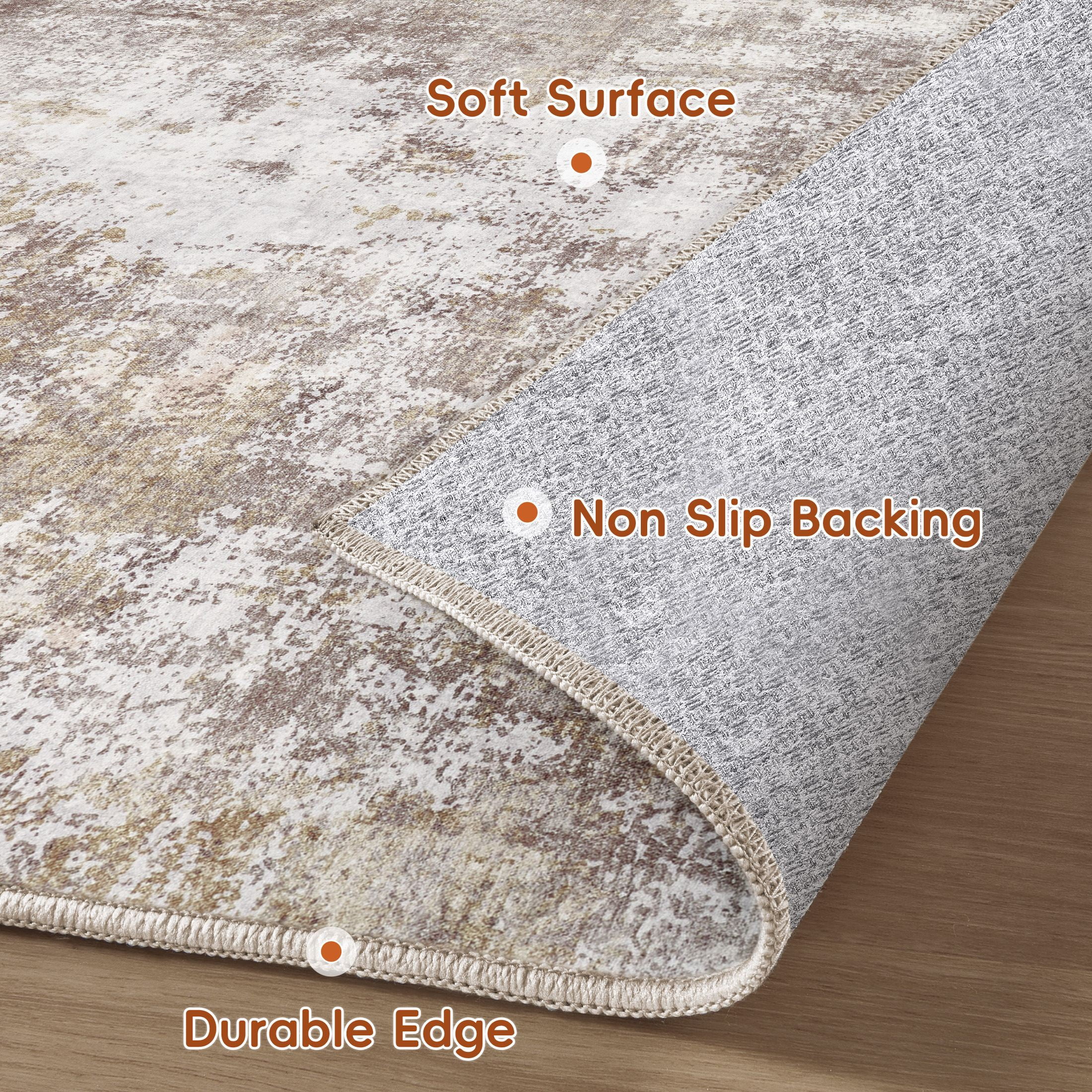 Uermei 9x12 Washable Area Rug: Modern Abstract Soft Non-Slip Indoor Large Rugs - Low Pile Stain Resistant Foldable Carpet for Living Room Bedroom Dining Room Office Home Decor - Golden Brown
