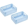 thumbnail image 1 of PATIKIL Mini Collapsible Basket, 2 Pcs 5.9 x 3.9 x 2.3 Inch Stackable Storage Crates Foldable Plastic Baskets Desk Organizing Container for Home Kitchen Office, Light Blue, 1 of 5