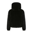 thumbnail image 3 of IROINNID Women's Short Hoodie Shearling Jacket Solid Color Long Sleeve Comfy Zipper Pullover Tops Sweatshirt, Black, 3 of 5