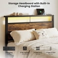 thumbnail image 3 of Bexfil Twin Platform Bed with Charging Station and LED Lights - Wood Headboard Frame with USB Ports and Power Outlet - Noise-Free, No Box Spring Needed, Brown, 3 of 8