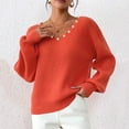 thumbnail image 4 of Lenpel Sweaters for Women Lantern Long Sleeve V Neck Chunky Knit Pullover Sweater Tops Casual Loose Sweaters(Orange,X-Large), 4 of 7