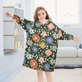 thumbnail image 5 of FORMRS Wearable Blanket Hoodie with Sleeves for Kids Cozy Flannel Sweatshirt, Blue Geometric Flowers, 5 of 7