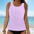 thumbnail image 2 of Jdkau Womens High Neck Swim Top Swim Tankini Top for Women Solid Color Scoop Neck Bathing Suit Top Only（Light Purple,L）, 2 of 9