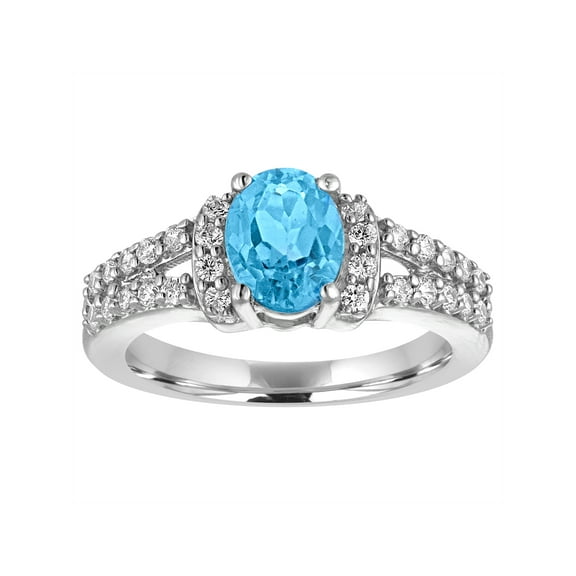 Ladies Brilliance Fine Jewelry Genuine Blue Topaz with CZ Accents Sterling Silver Ring