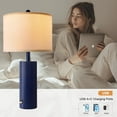 thumbnail image 3 of 24.5" Blue Table Lamps Set of 2, Modern Living Room Touch Lamps with USB C+A Ports, 2 Bulbs Included, Table Light Fixture for Nightstand, Creative Stripe Bedside Lighting, 3 of 15