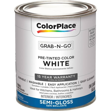 - ColorPlace Pre Mixed Ready To Use, Interior Paint, White, Semi-Gloss Finish, 1 Quart