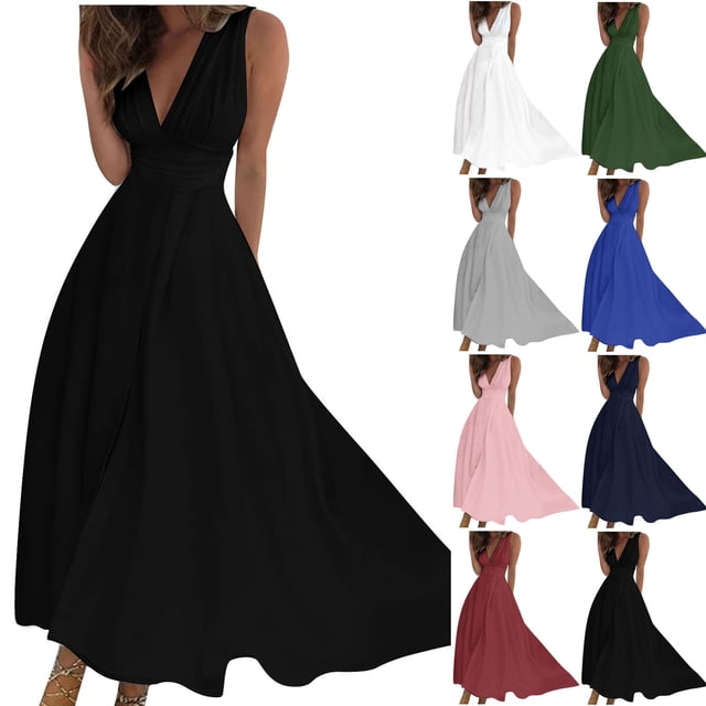 Gspmoly Robes pour Femmes, Robe Sans Manches de Printemps/été pour Femmes à Col en V Coloré, Poitrine Enveloppée, Robe Longue, Robes de Vacances pour Femmes, Offres des Fêtes