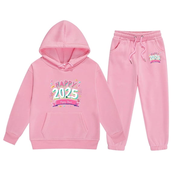 lnmuld Winter Outfits 2 Piece 2025 Year Print Girls Long Sleeve Hooded Sweater and Pants Outfit Set with Letter Design for Big Kids Solid Color Size:6-7 Years