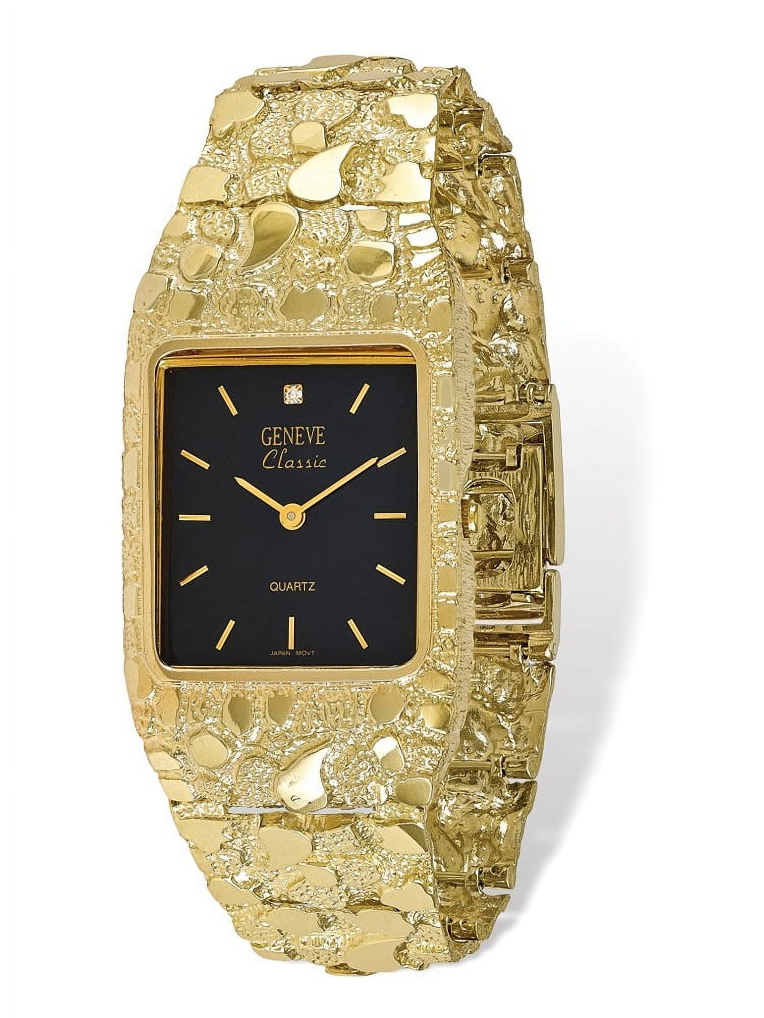 Geneve 10k Yellow Gold Nugget Link Wrist Watch with Gold Toned Face Adjustable 8 8.5 Walmart
