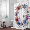 thumbnail image 5 of Blue Red Flower Fabric Shower Curtain Watercolor Wreath Washable Shower Curtains for Bathroom, Waterproof Bath Curtain with Hooks Home Decor 72x72in, 5 of 8