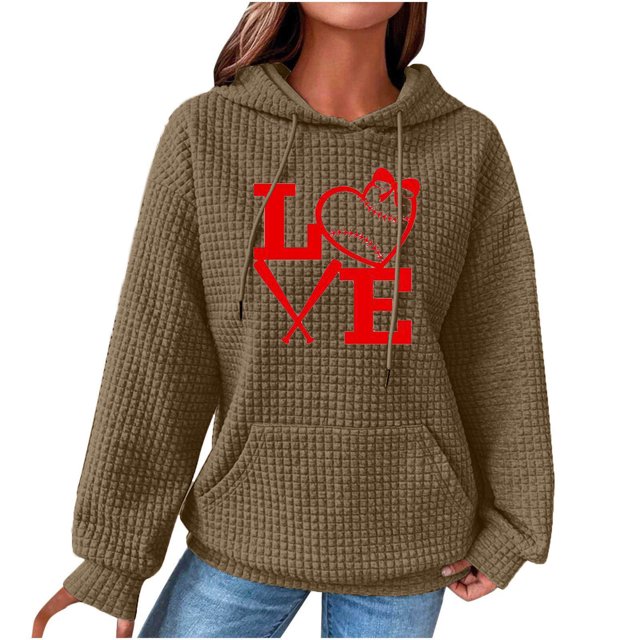 Chandails à Capuchon pour Femmes Mode Automne et Hiver Imprimé Décontracté Manches Longues Col Rond Chandails en Molleton à Capuche Blouse Ample avec Cordon de Serrage et Poche