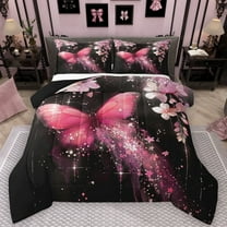 Castle Fairy Pink Floral Butterfly Bedding Comforter Set 2pcs for Kids Children Teens,Dreamy Princess Twin Comforter Sets Microfiber,Abstract Gradient Breathable Bedding Set,Luxury Bedroom Decor