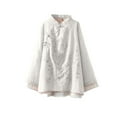 thumbnail image 3 of YanHoo Vintage Floral Embroidery Knitting Cotton Tops for Women Chinese Frog Button Long Sleeve Tang Suit Hanfu Loose Casual Blouses Shirts White,L, 3 of 7