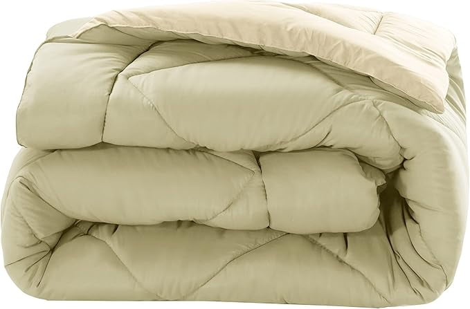Elegant Comfort Reversible 3-Piece Comforter Set All Season, Ultra Soft, Down Alternative Comforter, 3PC Comf-KING, Sage/Cream
