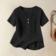 thumbnail image 3 of Uootdi Floral Embroidered Tops for Women V Neck Short Sleeve Partial Button Casual Blouses Boho Summer Style Lightweight Breathable Relaxed-Fit Tops Gift, 3 of 8