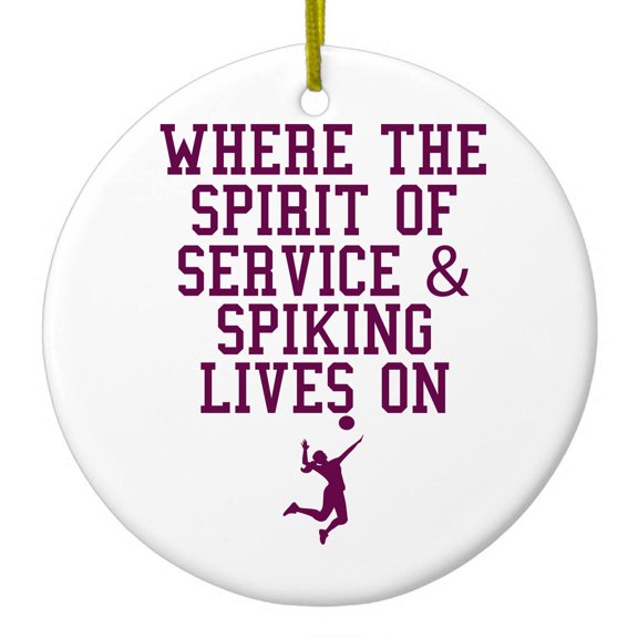 DistinctInk Hanging Ceramic Christmass Tree Ornament with Gold String - Great Gift / Present - 2 3/4 inch diameter - Spirit of Service & Spiking Lives On Tennis