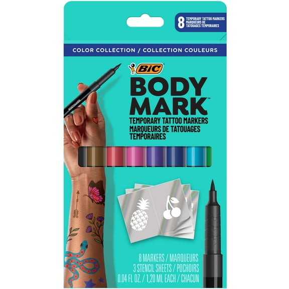 BIC BodyMark Temporary Tattoo Markers for Skin, Flexible Brush Tip, 8CT AST