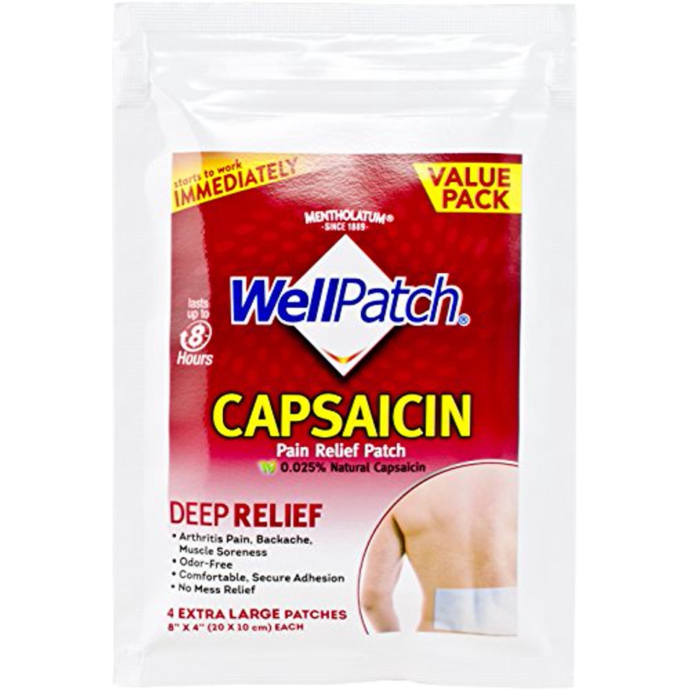 6 Pack Mentholatum WellPatch Capsaicin Pain Relief Patches, 4 count