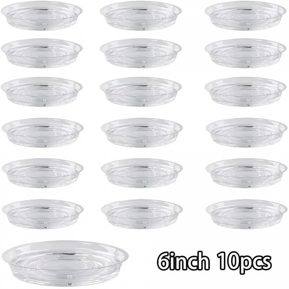 ACDANC 10 Pcs 6 inch Garden Plant Saucer Drip Tray Round Pot Base Clear Snack Container PET