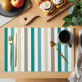 thumbnail image 2 of Teal Brown Stripe Placemats Set of 12 Gradient Geometric Vertical Striped Place Mats Indoor Wipeable Table Mats Washable Cloth Dining Table Placemats for Kitchen Holiday Party Home Decor 13x19 Inch, 2 of 9