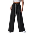 thumbnail image 4 of Wide Leg Trousers for Women Loose Cotton Pants Baggy Fashion Summer Breathable Comfy Bottom with Pockets Solid Color Lightweight Plus Size Office Slacks Black XXL, 4 of 5